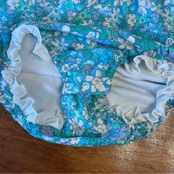 Adorable Eyelet and ivy blue floral ruffle swim bubble size 4 - Picture 3 of 5
